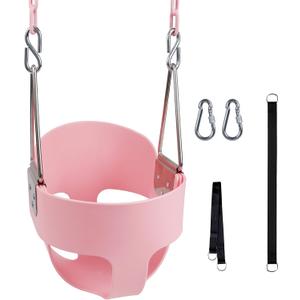 Toddler Swing, KINSPORY Baby Swing Outdoor, Heavy-Duty High Back Full Bucket Infant Swing Seat, 59" Coated Chains with Tree Straps for Swing Sets Outdoor Backyard (Pink), SB-122