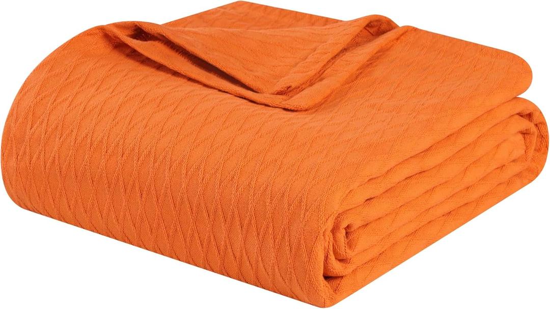 Superior Diamond Weave All-Season Cotton Blanket, Cover for Home, Couch, Bed, Soft, Warm Blankets, Boho Aesthetic, Comfy, Cozy Covers, Decorative Bedding Essentials, Full/Queen, Burnt Orange