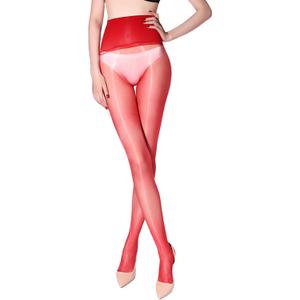 GOCBOBO Women's Oil Shiny Seamless Pantyhose 5 Denier 360 Seamless Crotch Ultra-Thin Sheer Tights Silky Control Top Stockings (Red)