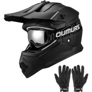 OUMURS Kids Dirt Bike Helmet DOT Approved, Youth Full Face Motocross Helmet | 5-in-1 with UV Goggles,Gloves, Storage Bag, Multiple vents, Washable Liner, Boys Girls 5-14, ATV UTV BMX MX, Small