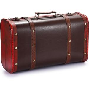 ELLDOO Vintage Wooden Storage Chest, Portable Decorative Luggage Suitcase, Vintage Red Treasure Chest Box, Pirate Keepsakes Box for Gifts, Chest Storage Box for Decor Storage Travel