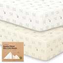 2-Pack Mini Crib Sheets Fitted - 38x26 Pack N Play Sheets for Pack and Play Mattress, Organic Cotton, Soft & Breathable Playard Bedding, Neutral Mini Toddler Bed Cover for Boys, Girls (Bumble Bear)