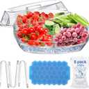 15 Inches Divided Serving Tray, Party Platters and Trays with Lid, Snackle Box Container, Fruit Tray, Veggie Tray, Chilled Serving Trays for Food, Appetizers, Desserts, Cold Food Buffet Server