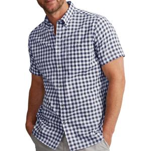 Runcati Mens Plaid Shirt Short Sleeve Button Down Linen Dress Shirt Wrinkle Free Casual Business Summer Work Shirts