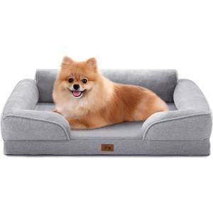 Orthopedic Dog Beds for Medium Size Dogs, Waterproof Egg-Crate Foam Pet Couch Bed with Soft Sides, Non-Slip Dog Sofa with Flannel Removable Washable Cover, 28" Supportive Pet Sofa, Light Grey