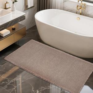 ZALL Tan Waffle Bath Mat,Super Absorbent Non Slip Bathroom Rug,Brown 24x48inch,Machine Washable Ultra Soft Floor Mats