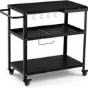 Outdoor Grill Cart Table,Indoor and Outdoor Pizza Oven Table,with 4 Movable Total Lock Casters, Hooks, Side Handle Multifunctional (Black) (Black Flattop -&gt; Black Frame)