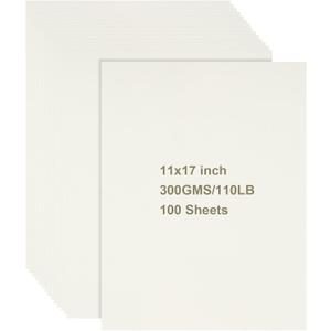 100 Sheets White Cardstock - 11x17, Heavyweight, 110 lb, 300 GSM for DIY Crafts, Invitations, Business Cards