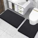 Smiry Memory Foam Toilet Rugs U-Shaped 20x20, Extra Soft Absorbent Non-Slip Contour Bathroom Rugs, Machine Washable Bath Mats for Toilet, Black
