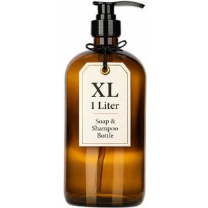 32 Ounce Glass Shampoo and Conditioner Dispenser Bottle with Pump, Shower - 1 Liter Body Wash Dispenser for Shower- by Kitchentoolz (Amber)