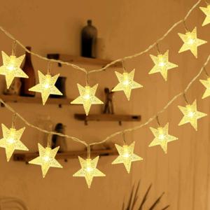 LED Fairy Lights Battery Powered Star Fairy Lights 7.5 Metres 50 LEDs Indoor and Outdoor String Lights Ideal for Christmas Halloween Wedding Room Decoration Party Garden Warm White