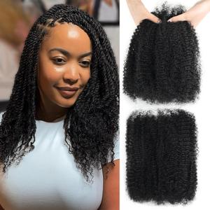 Afro Kinkys Bulk Human Hair 2 Bundles 16 Inch Black Afro Kinky-Curly Human Hair Bundles for Dreadlock Extensions Locs Repair 100% Human Hair 4C Curly for Mini Twist