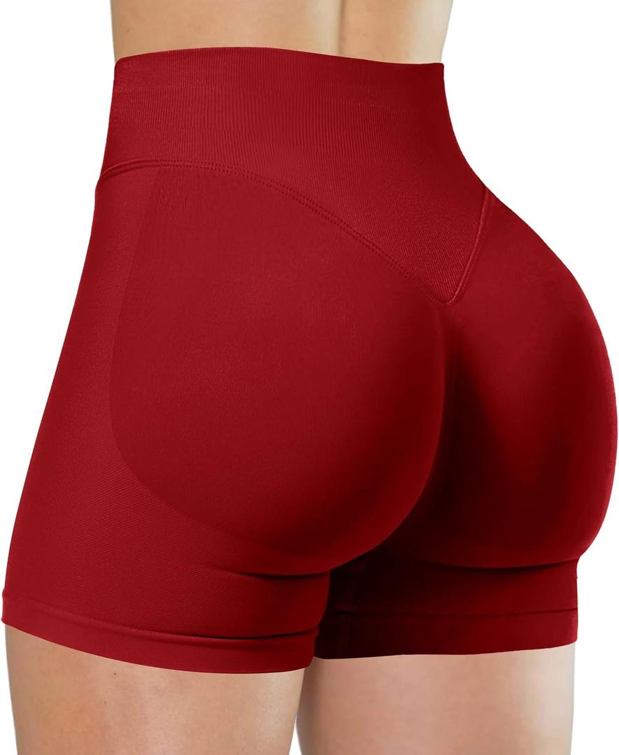 Unthewe Womens Workout Seamless Scrunch Butt Lifting Shorts High Waisted Tummy Control Gym Yoga Shorts(U516-Scarlett Red-M)