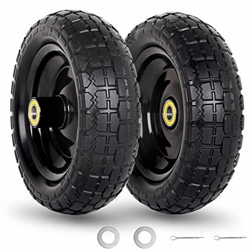 GICOOL 10" Flat-Free Solid Tire and Wheel Replacement 4.10/3.50-4, with 5/8" Axle Bore Hole, 2.2" Offset Hub, Compatible with Hand Truck Tire Garden Wagon Trolley Dolly
