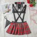 Schoolgirl Lingerie for Women Sexy Lingerie Roleplaying Outfit with Tie Top and Mini Skirt (M)