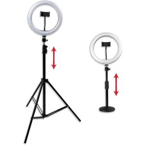 Gator Frameworks Set with (2) 10"" LED Ring Lights with Height-Adjustable Stands and Universal Phone Holders, (GFW-RINGLIGHTSET)