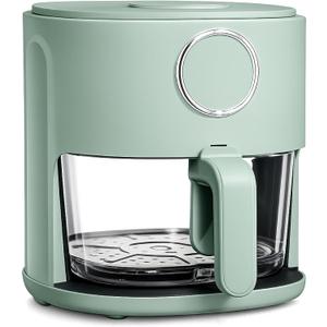 COOK WITH COLOR Colorful 1200W 4Qt Air Fryer: Glass Basket, Dishwasher Safe, 60min Timer, 6 Presets, Temp Control 175F-400F, 4 QT, Dark Sage (Medium)