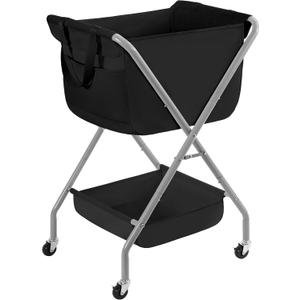 STORAGE MANIAC Collapsible Laundry Cart with Wheels 35.6"H Removable Canvas Bag Rolling Laundry Hamper Clothes Basket with Wheels, Sturdy Steel Frame Folding for Small Narrow Space Easy Storage, Black