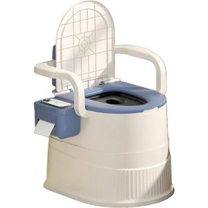 Portable toilet seat with armrests, with lid, with tissue holder, with seat function, robust, easy to clean, no power connection required, suitable for indoor and outdoor use (Blue)