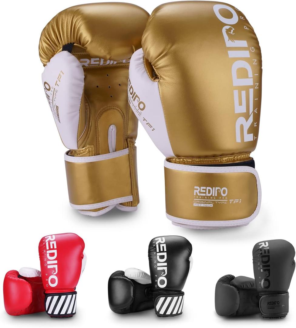 Boxing Gloves for Men & Women, Premium Leather Sparring Heavy Bag Training Gloves, Pro Punching Bag Gloves for Muay Thai, Kickboxing, MMA (10OZ, Gold)