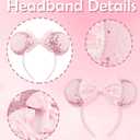 Ears Headbands for Princess, Pink Mouse Ears Headbands for Halloween Costume, Sequin Bows Headwear Hair Accessories for Women - Pink