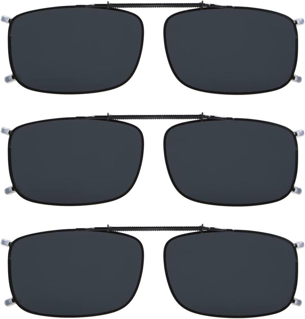 Eyekepper 3-pack Polarized Clip on Sunglasses With Spring Draw Bar Grey/Brown/Green Lens 54 * 34MM