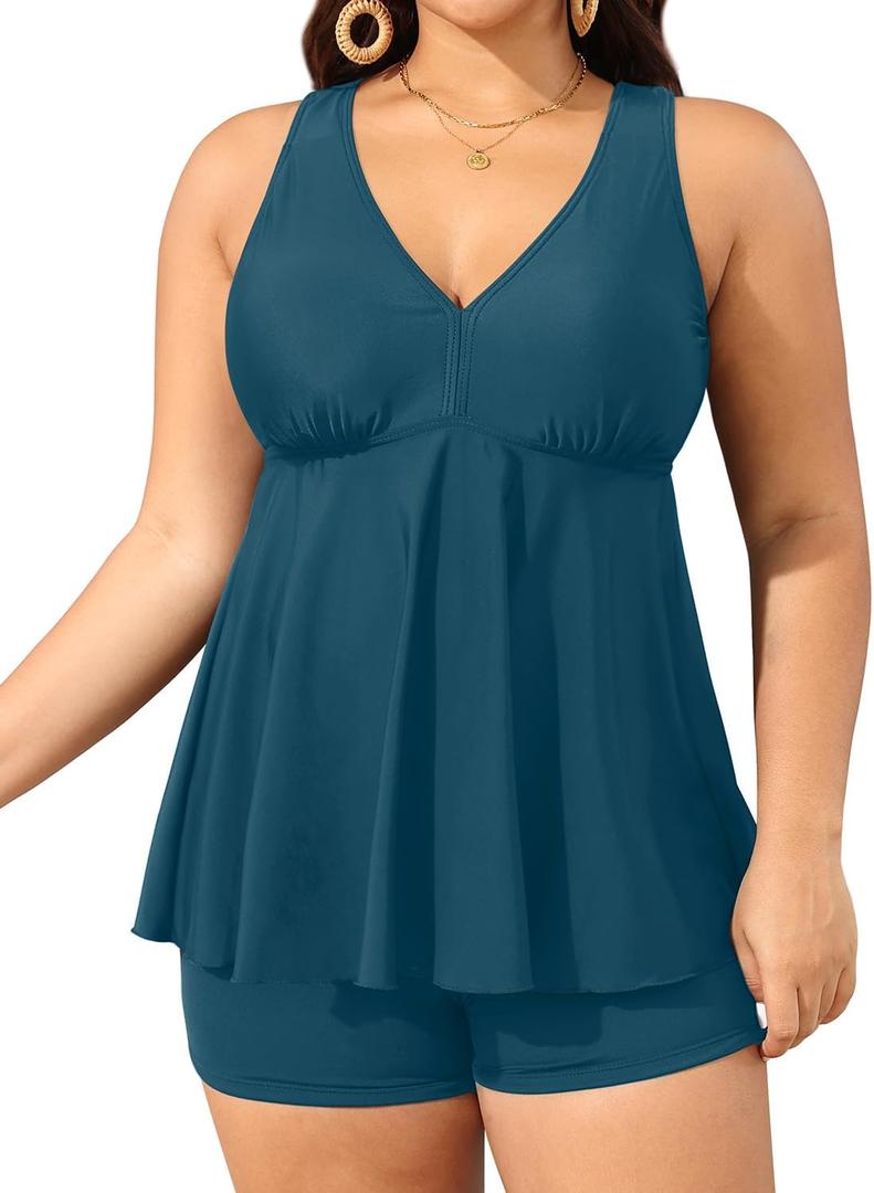 Aqua Eve Plus Size Swimsuits with Shorts Two Piece Tankini for Women Flowy Bathing Suits Athletic Swimwear, Size: 26W
