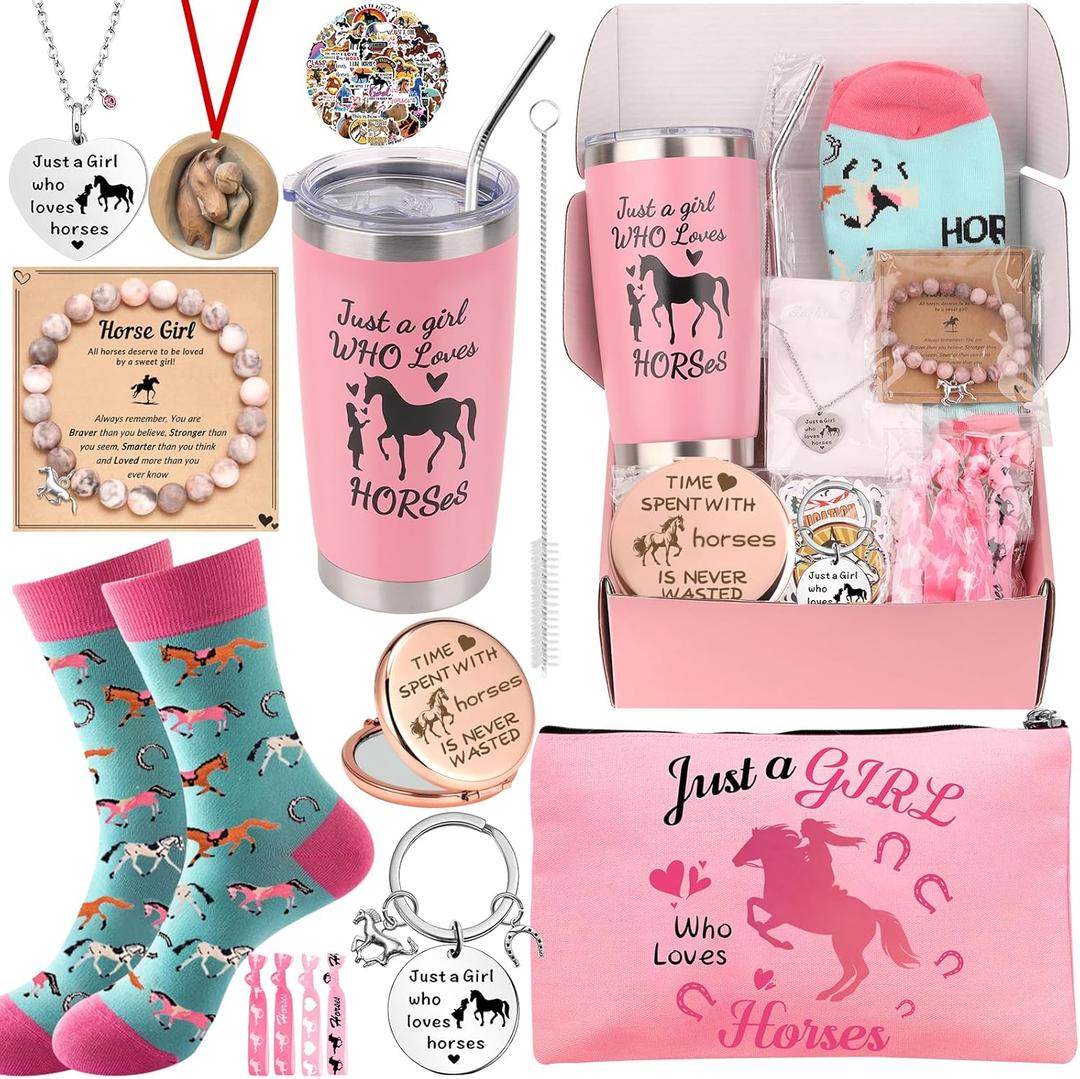 Horse Gifts for Girls Teens 6- 8-10-12-14 Horse Lovers Tumbler Cup Bracelet Necklace Socks 10PCS Horses Stuff Cool Boxes Set for Daughter Granddaughter Kids Christmas Birthday Back to School Presents