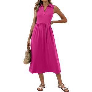 Women's Summer Casual Dresses Maxi Sleeveless Sundress V Neck A-Line Fashion Beach Vacation Long Dress (Medium)