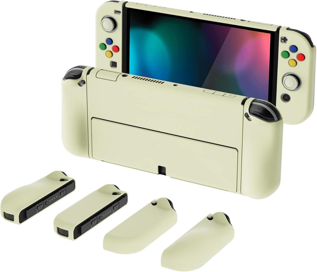 PlayVital AlterGrips Protective Slim Case for Nintendo Switch OLED, Ergonomic Grip Cover for Joycon, Dockable Hard Shell for Switch OLED w/Thumb Grip Caps & Button Caps