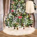 Tatuo 32 Inch Christmas Tree Skirt White Fur Fluffy Faux Plush Winter Tree Skirt for Christmas Holiday Decorations