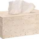 Sumnacon Rectangular Tissue Box Cover Natural Travertine Tissue Cover with Pads,Heavy Duty Stone Tissue Box Holder,Gorgeous Tissue Holder for Toilet Bathroom Kitchen Living Room Table,Light Beige