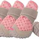 Dog Shoes for Small Dogs, Soft Mesh Dog Boots for Summer Hot Pavement, Outdoor Walking Running, Anti-Slip Dog Boots & Paw Protectors, Size 1, Pink, 2 Pairs