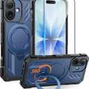 FNTCASE for iPhone 17 Phone Case: [360 Spin Magnetic Ring Kickstand] [Compatible for MagSafe] [Screen Protector] Heavy Duty Military Grade Protection Protective Phone Case with Stand Blue