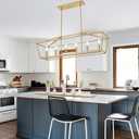 BONLICHT 6 Light Brushed Brass Farmhouse Chandelier for Dining Room, Modern Industrial Foyer Linear Pendant Light Traditional Gold Kitchen Island Lighting Fixture Hanging Ceiling Lights, E12 Base