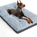 POCBLUE Deluxe Washable Dog Bed for Large Dogs Dog Crate Mat 35 Inch Comfy Fluffy Kennel Pad Anti-Slip for Dogs Up to 60 lbs, 35" x 23", Grey