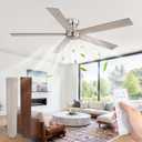 60 Inch low profile ceiling fan, Brushed Nickel Large Ceiling Fan no Lights, 6-Speeds, Quiet Reversible DC Motor, Indoor/Outdoor Ceiling Fans no light for Patios, Living Room, Bedroom