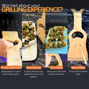 Premium Wood Grill Scraper - Wooden BBQ Grill Scraper, Barbecue Cleaner Tool, Enjoy Safe & Bristle Free Barbecue for Outdoor Grill |Includes 12" Bamboo Skewers (100 Pcs)