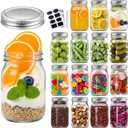 Accguan 16Pack 16oz Glass Mason Jars with Regular Airtight Lids, Clear Glass Jars Ideal for Canning, Pickling, Meal Prep, Jam, Honey, DIY Shower/Wedding Favors, Labels & Pen Included,Pint Canning Jars