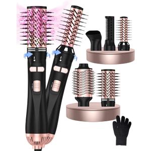 Rotating Hair Dryer Brush, 5 in 1 Blow Dryer Brush Spinning Curling Brush with 2 Rotating Brushes (1.5" & 2"), 3 Temps Bowout Brush Hot Air Brush Styler Volumizer for Hair Dry/Straighten/Curl/Smooth