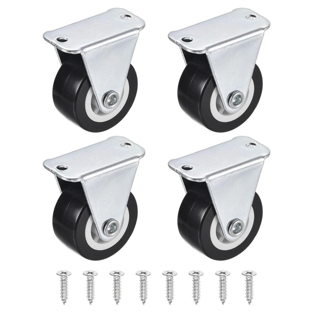 PATIKIL 1.25" Rigid Caster Wheels, 4 Pack Silent Fixed Plate Casters with M4 Screw Load Capacity 88Lbs for Furniture Workbench Cart Trolley One Direction Rolling, Black (NO Brake)