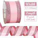 HUIHUANG Pink Wired Satin Ribbon with Glitter Stripe Edges 2.5 inch, Pink Christmas Ribbon for Tree, Bows Making, Wreath Supplies, Gift Wrapping Garland, Home Decor, Crafts -10 Yards