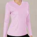 Boladeci Women's Swim Shirts Long Sleeve V Neck T Shirts UPF 50+ Sun Protection Quick Dry Rash Guard (Pink, XXL)