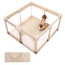 Baby Playpen, 50x50 in Small Play Pen for Babies and Toddlers, Playpen for Kids with Gate, Indoors Play Yard with Soft Breathable Mesh (Khaki)