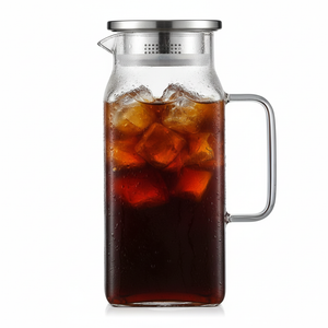Netany 1Pack 2 Liters/68 oz Square Glass Pitcher with Lid and Handle for Fridge, Iced Tea and Coffee Carafe Beverage Serveware, Heat Resistant Borosilicate Water Jug for Hot/Cold Drinks and Milk