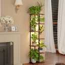 Bamworld Plant Stand with Grow Light for Indoor Plants Corner 7 Tier Metal Plant Shelf Wood Flower Stand for Home Living Room Decor Patio Decor