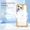 2 x SKYLMW Compatible with iPhone 14 Pro Case, Kawaii Cute Curly Wave Frame Luxury Plating Edge, Stylish Glossy Clear Back, Soft TPU Shockproof Protective Cases for iPhone 14 Pro, Gold