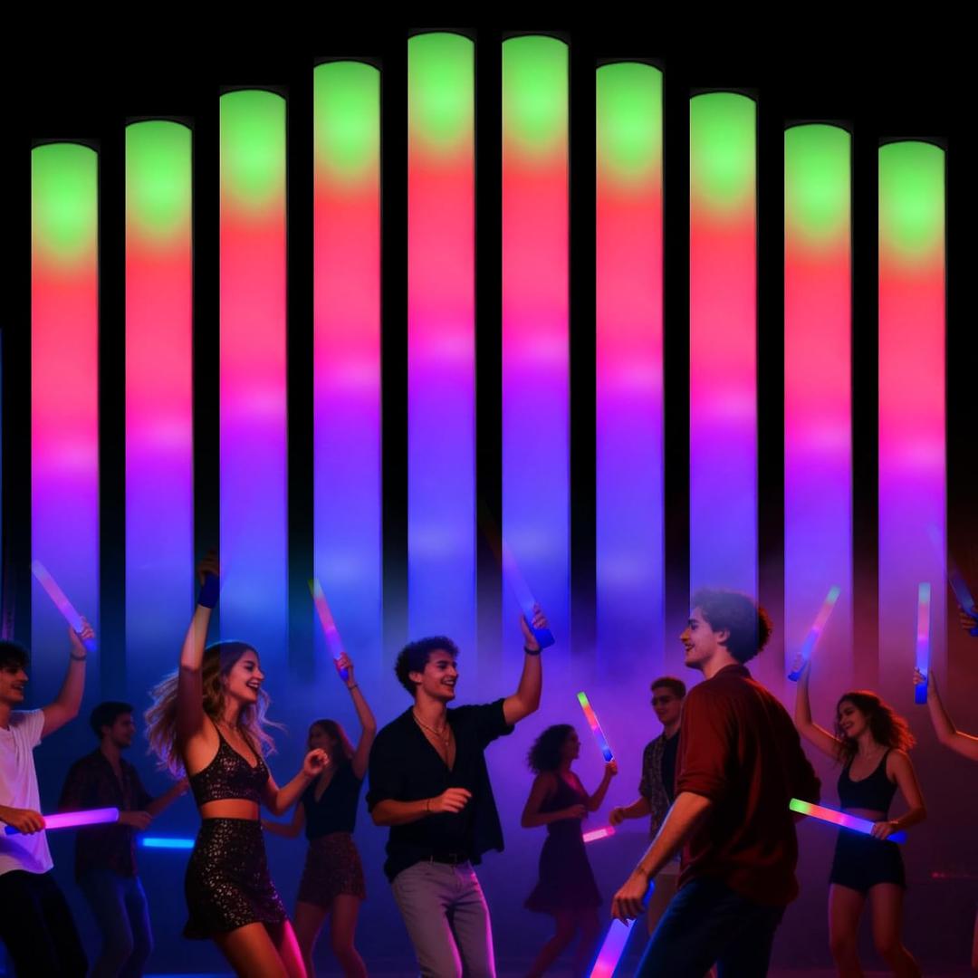 118 Pack Foam Glow Sticks Bulk Party Pack,Party Favors Supplies,3 Flashing Modes Glow In The Dark Party Supplies,Light Up Foam Sticks for Wendding Raves Camping Outdoor