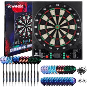 WIN.MAX Electronic Dart Board, LED Display Automatic Scoring Dartboard Sets for Adults with 12 Darts 100 Soft Tips, Dart Board Electronic Scoreboard, Power Adapter, Outdoor