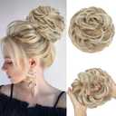 2 x CJL HAIR Large Messy Bun Hair Piece Wavy Curly Scrunchies Synthetic Chignon Ponytail Hair Extensions Thick Updo Hairpieces for Women Sunny Blonde